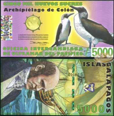 Галапагосские о-ва. Банкнота 5000 новых сукров. 23.09.2011. Unc. Пластик. Кат.# P.NL