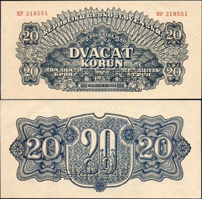 Чехословакия. 20 крон (speciment, Unc) 1944