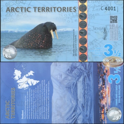Арктические территории. Банкнота 3 1/2 доллара. 2014. Unc. Пластик. Кат# P.NL