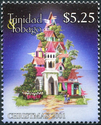 Тринидад и Тобаго. 2001. Рождество. Деревня с церковью (Почтовая марка. MNH OG)