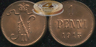 Финляндия (Российская). 1 пенни. 1913 (Unc)