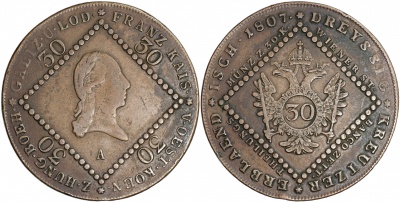 Австрийская империя [Австрия]. Монета 30 крейцеров. 1807.A (KM#2149. VF/XF)