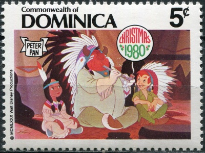 Доминика. 1980. Питер курит трубку мира с отцом Лили (Почтовая марка. MNH OG)