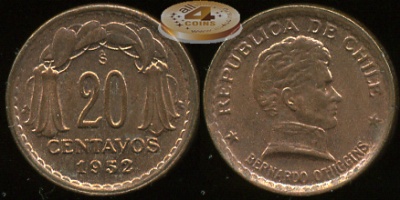 Чили. 20 центаво. 1952