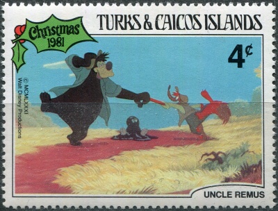 Теркс и Кайкос. 1981. Братец Медведь и братец Лис танцуют (Почтовая марка. MNH OG)