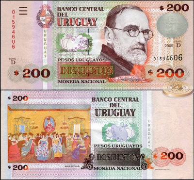 Уругвай. Банкнота 200 песо. 2009. Unc. Бумага. Кат# P.89b