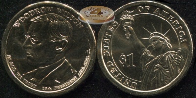 США. Монета 1 доллар. 2013.P (KM#550. Unc) Вудро Вильсон [28-й президент]