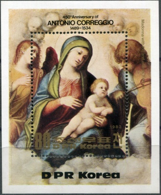 КНДР. 1983. 450-я годовщина смерти Корреджо, 1489-1534 (Почтовый блок. MNH OG)