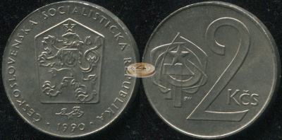 Чехословакия. 2 кроны. 1990 (Unc)
