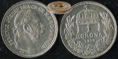 Австро-Венгрия (Венгрия). 1 корона. 1916 (Unc. Серебро)