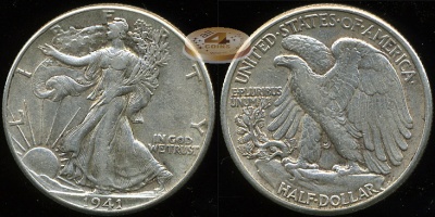 США. 1/2 доллара. 1941 (aUnc. Серебро)