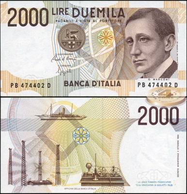 Италия. 2000 лир (Unc) 1990