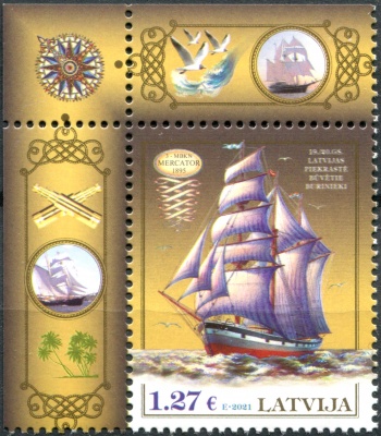 Латвия. 2021. Трехмачтовый беркентин "Меркатор" (I) (Почтовая марка. MNH OG)