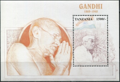 Танзания. 1998. 50 лет со дня смерти Махатмы Ганди, 1869-1948 (Блок. MNH OG)
