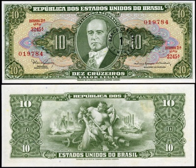 Бразилия. 1 цент (надпечатка на 10 кр) (Unc) 1966-67