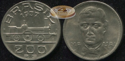 Бразилия. Монета 200 рейс. 1937 (KM#537. aUnc)