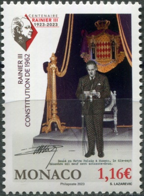 Монако. 2023. Конституция 1962 года. Дарована князем Ренье III (Почтовая марка. MNH OG)