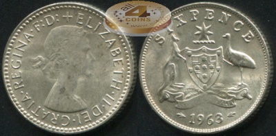Австралия. 6 пенсов. 1963 (aUnc. Серебро)