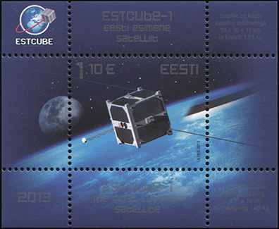 Эстония. 2013. Первый эстонский спутник ESTCube-1 (Почтовый блок. MNH OG)