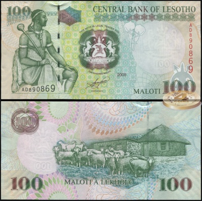 Лесото. Банкнота 100 малоти. 2009. Unc. Бумага. Кат.# P.19e
