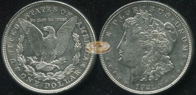 США. 1 доллар. 1921 (XF/XF+. Серебро)