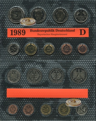 Германия (ФРГ). Официальный набор (Unc. 9 монет) 1989.D