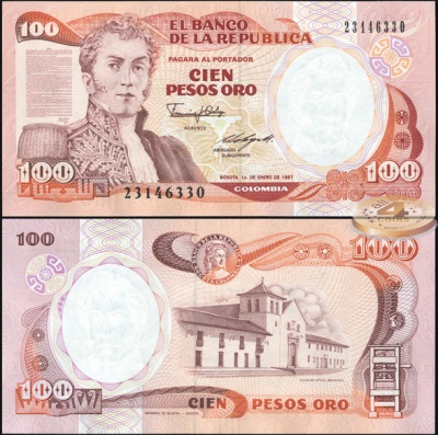 Колумбия. 100 песо оро (Unc) 1987