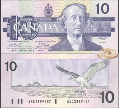 Канада. Банкнота 10 долларов. 1989. Unc. Бумага. Кат.# P.96a