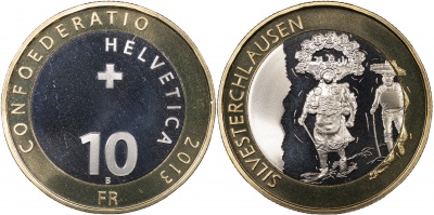 Швейцария. Монета 10 франков. 2013.B (KM#146. Unc. Биметалл) День Святого Сильвестра в Аппенцелле