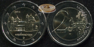 Германия. 2 евро. 2014.D (Unc. Биметалл) Федеральные земли. Нижняя Саксония