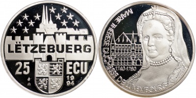Люксембург. Монета 25 экю. 1994 (Proof. Серебро) Мария Терезия — Герцогиня Люксембурга 1740-1780