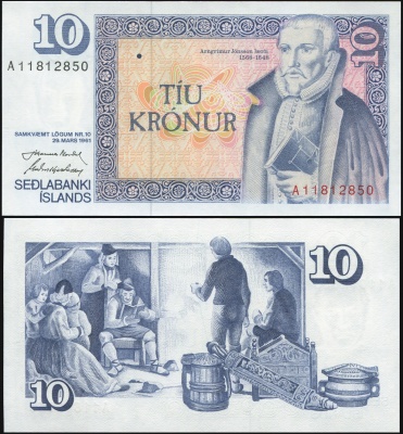 Исландия. Банкнота 10 крон. 29.03.1961 (1984). Unc. Бумага. Кат# P.48d
