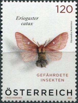 Австрия. 2023. Коконопряд золотистый (Eriogaster catax)(VII) (Почтовая марка. MNH OG)