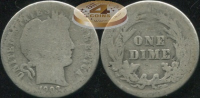 США. 10 центов (Дайм). 1903 (AG. Серебро)