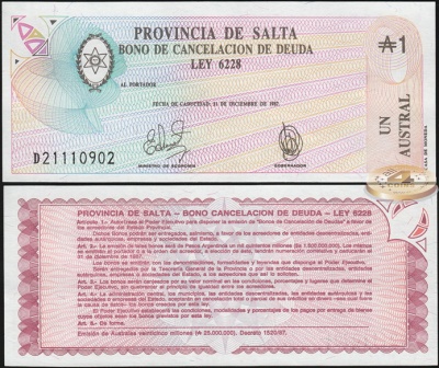 Аргентина (Салта). 1 аустрал (Unc) 1987