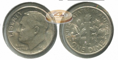 США. 10 центов [Дайм]. 1948.S (Unc. Серебро)
