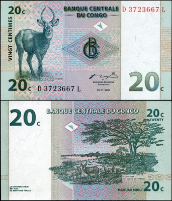 Конго. 20 центимов (Unc) 1997