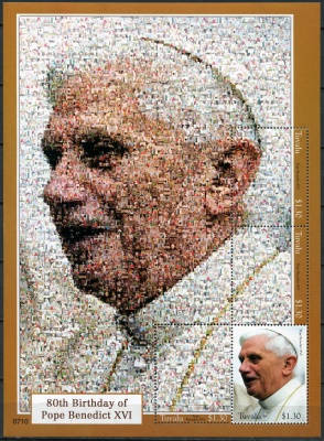 Тувалу. 2007. 80 лет со дня рождения папы Бенедикта XVI (Малый лист. MNH OG)