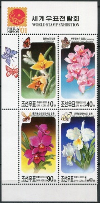 КНДР. 2001. Орхидеи (I) (Квартблок. MNH OG)