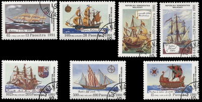 Мадагаскар. 1991. Открытие Америки - корабли (Серия. CTO Гашеная)