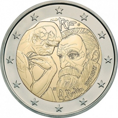 Франция. 2 евро. 2017 (Unc. Биметалл) 100 лет со дня смерти Огюста Родена