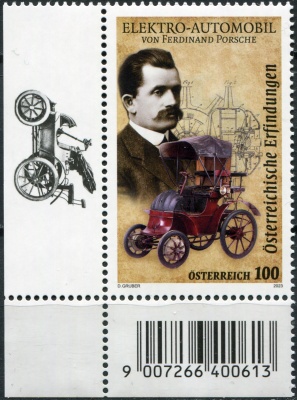 Австрия. 2023. Электромобиль Фердинанда Порше (III) (Почтовая марка. MNH OG)