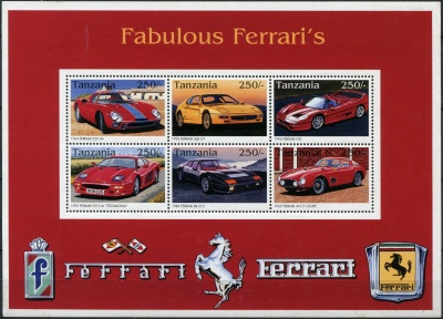 Танзания. 1997. Автомобили Ferrari (Малый лист. MNH OG)