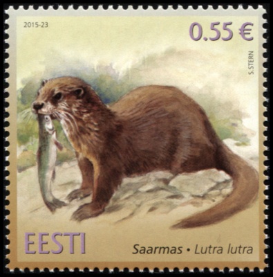 Эстония. 2015. Выдра (Lutra lutra) (Почтовая марка. MNH OG)