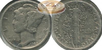 США. 10 центов (Дайм). 1942 (aXF. Серебро)