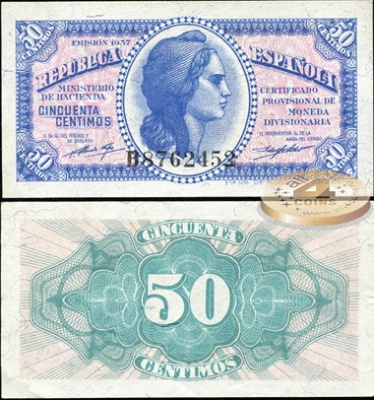 Испания. 50 центимо (Unc) 1937