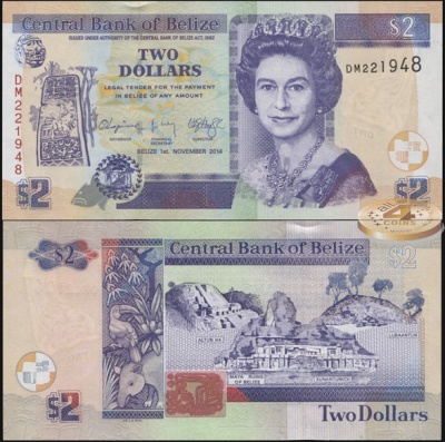 Белиз. 2 доллара (Unc) 2014