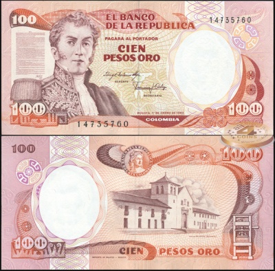 Колумбия. Банкнота 100 песо оро. 01.01.1983. Unc. Бумага. Кат.# P.426a