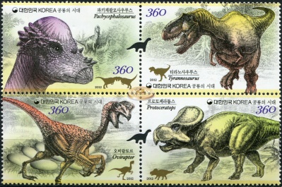 Южная Корея. 2012. Динозавры Мелового периода (Квартблок. MNH OG)