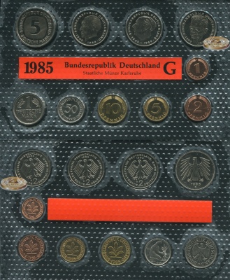 Германия (ФРГ). Официальный набор (Unc. 10 монет) 1985.G